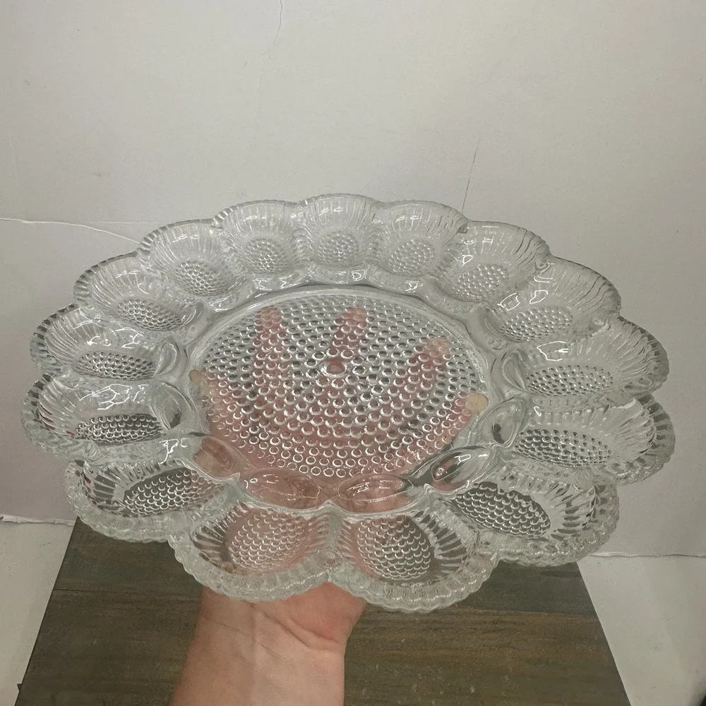 Vintage Hobnail Indiana Glass Egg plater 11 1/4